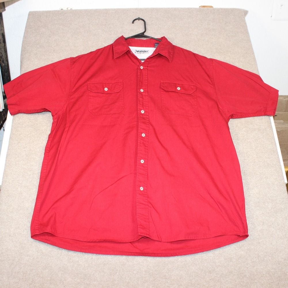 Wrangler Hero Mens XL Red Short Sleeve Button Down 100% Cotton Work Shirt